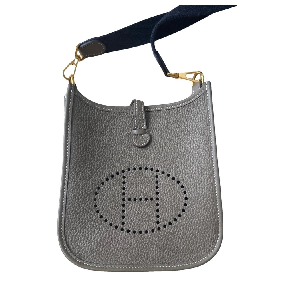 Hermès Crossbody Bag in Taupe with Navy Strap